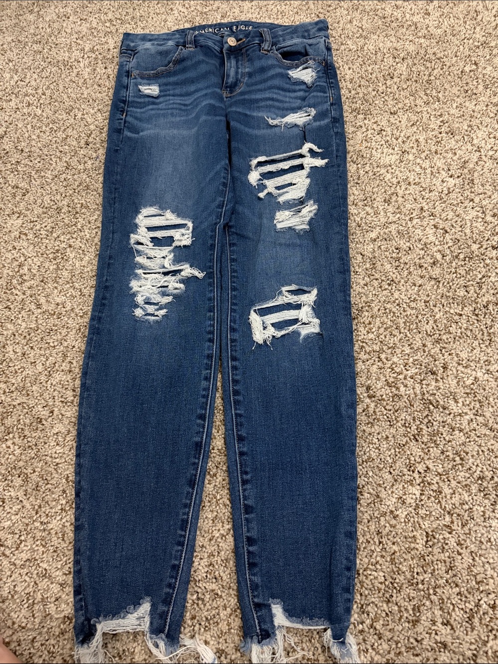 American Eagle Outfitters Distressed Dark Blue Skinny Jeans